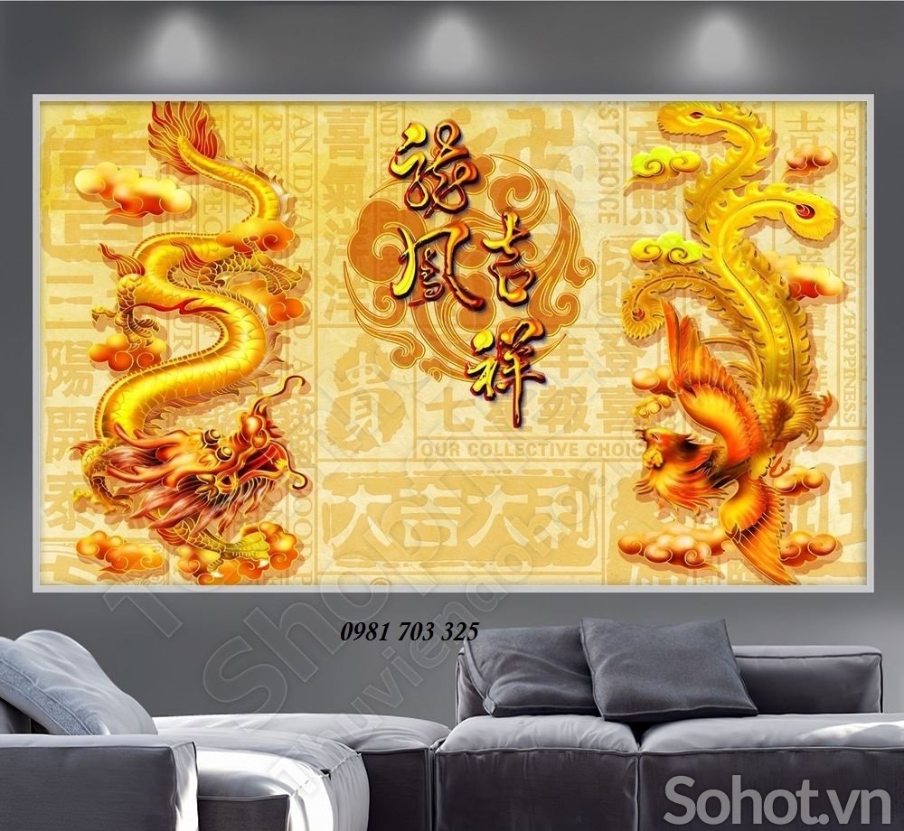 Tranh gạch đẹp 3d rồng phượng