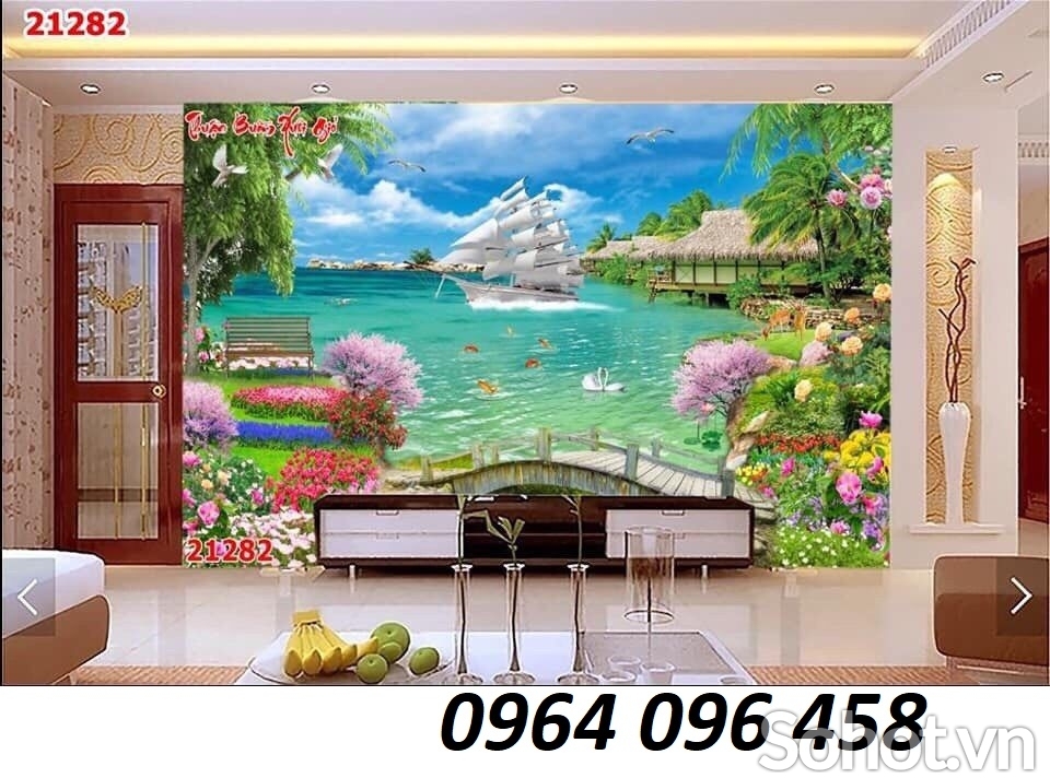 Tranh thuyền buồm phong thủy - gạch tranh 3d ốp tường - 323X