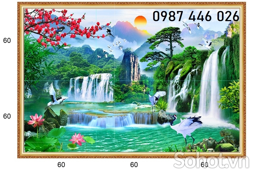 Gạch tranh thác nước phòng khách