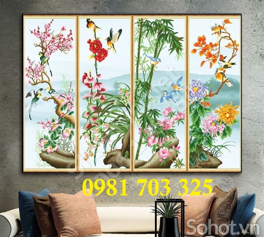 Gạch tranh 3d tứ quý sang trọng
