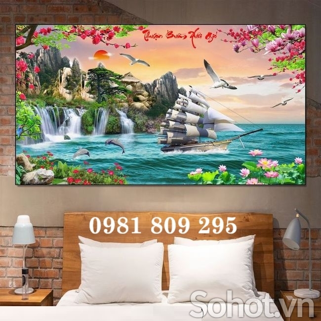 Mẫu tranh phong thủy , gạch tranh thuyền