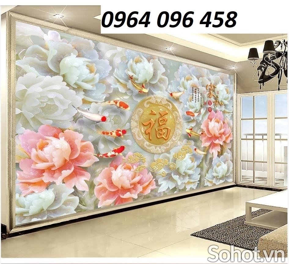 Mẫu tranh gạch men 3d phong thủy phòng khách - KCB533
