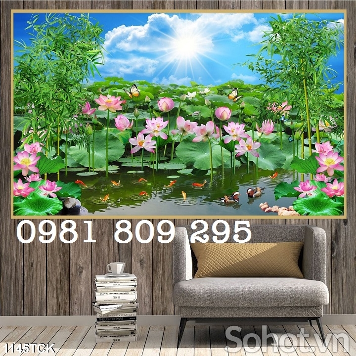 tranh gạch 3d hoa sen - tranh gạch men