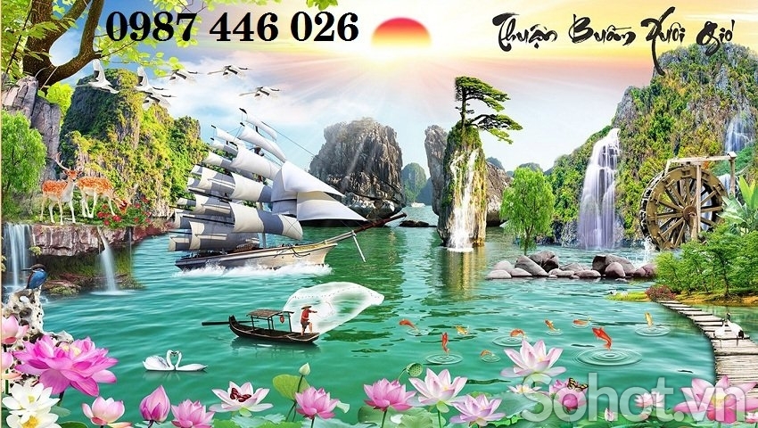 Gạch ốp tường tranh gạch men thuyền buồm HP577