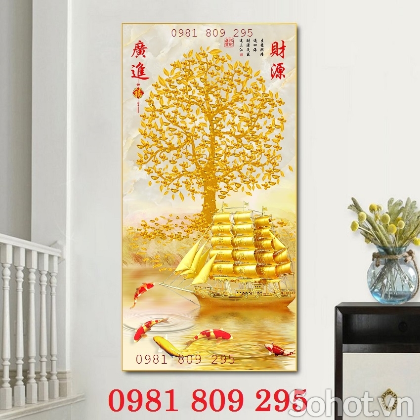 Tranh gạch kim tiền khổ dọc 3d