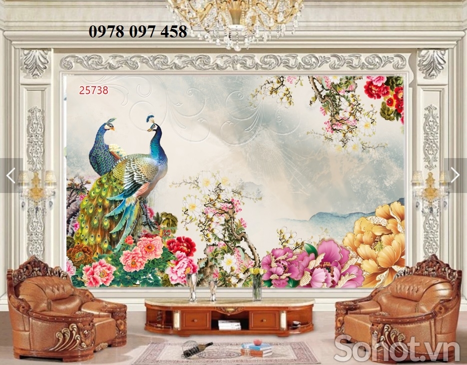 Tranh gạch 3d - tranh chim công