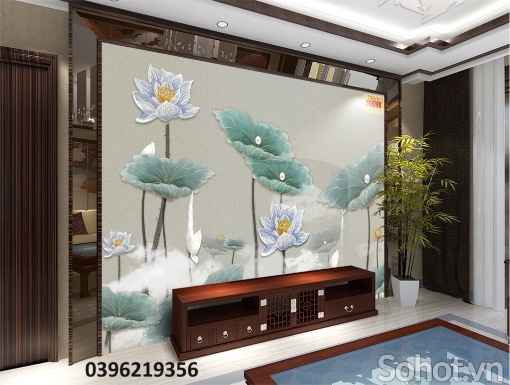 Tranh gạch 3D đẹp hoa sen trang trí