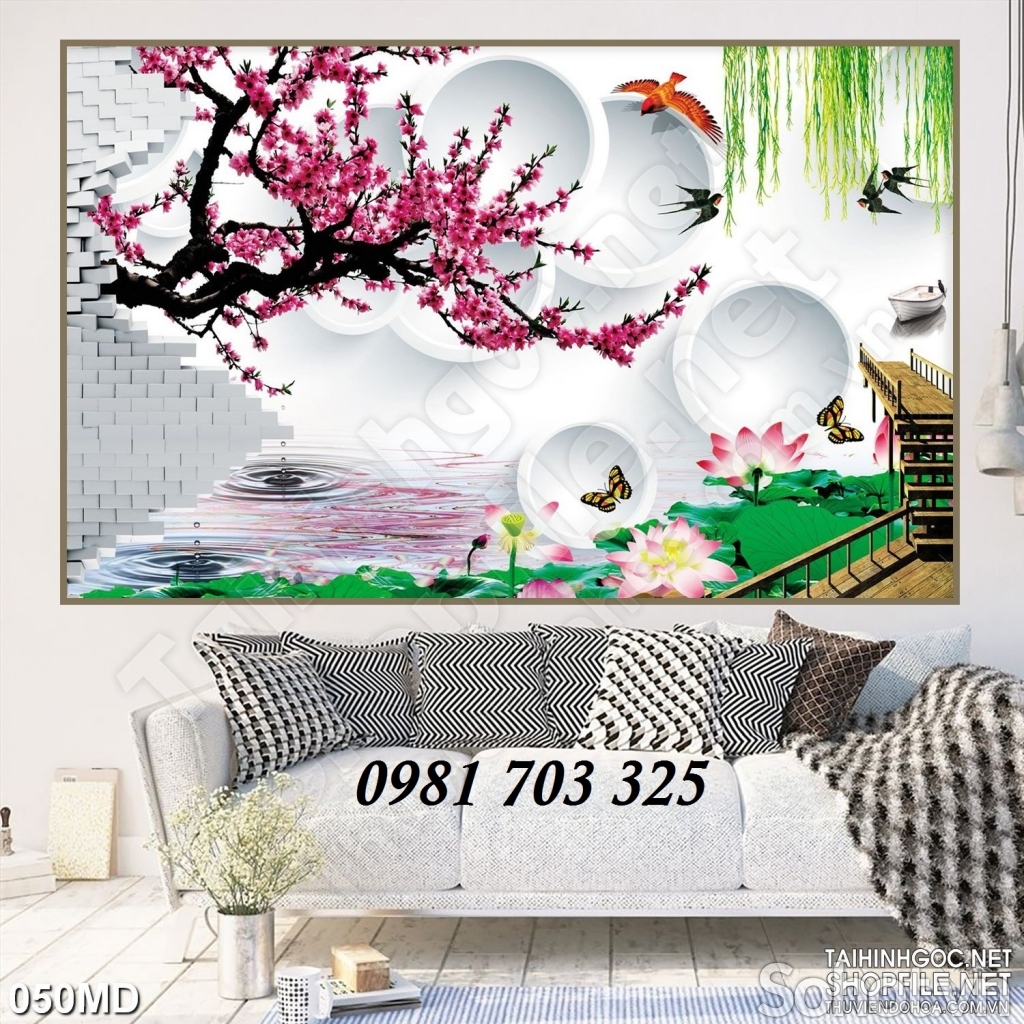 tranh phòng khách - tranh gạch 3D