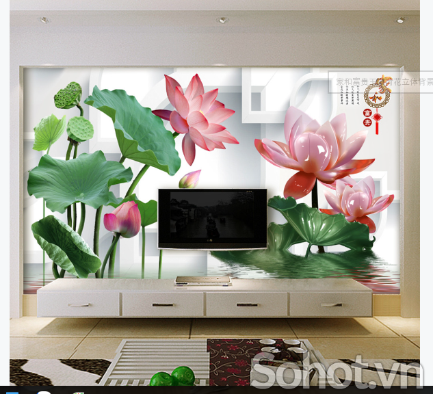 Gạch tranh ốp tường- tranh hoa sen