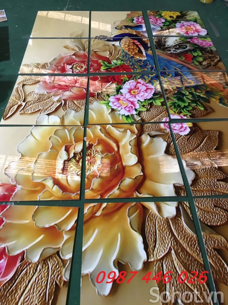 Gạch 3d tranh in chim công thực tế HP9772