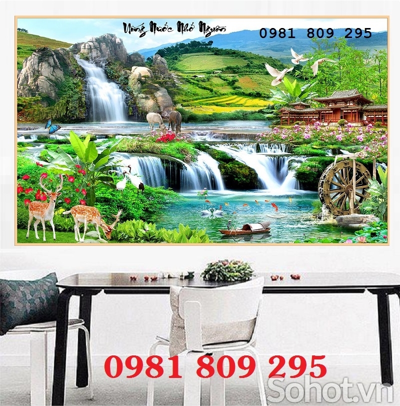 Tranh gạch , gạch ốp tường thác nước 3d