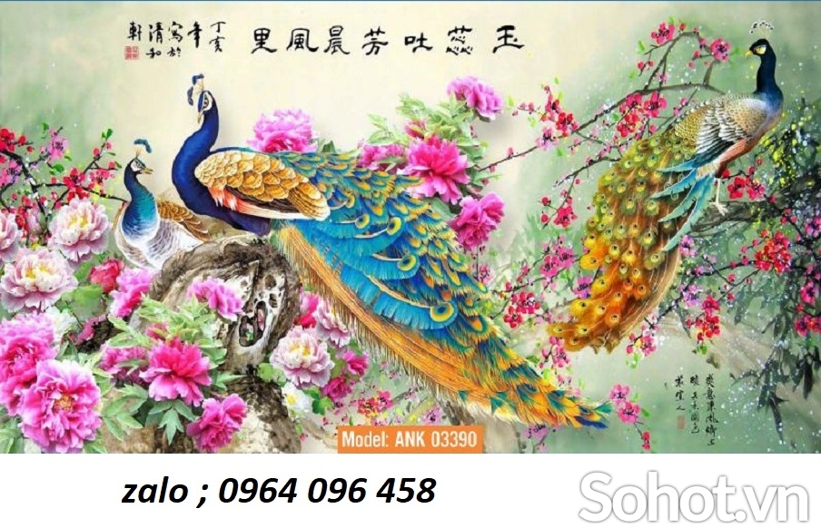 Tranh chim công 3d - tranh gạch 3d chim công - SJK9