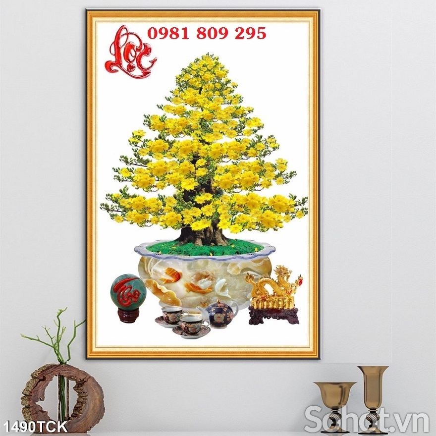 Tranh gạch men chậu hoa mai vàng