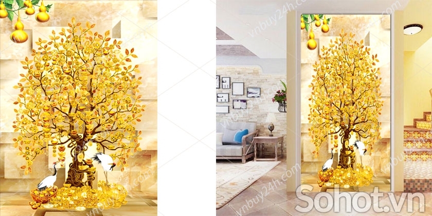 Tranh gạch 3d trang trí cây tiền vàng - BV665