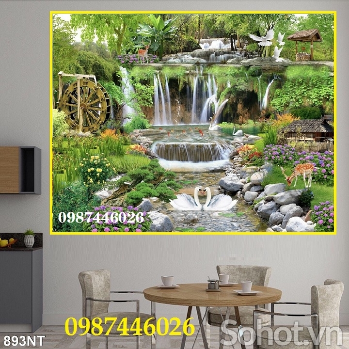 Tranh gạch men thác nước, tranh 3d ốp tường HP9723