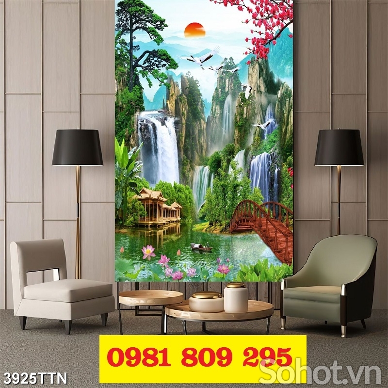 Tranh phong cảnh 3d khổ dọc gạch tranh