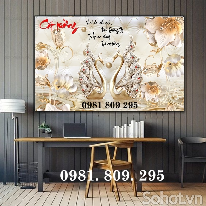 Tranh gạch thiên nga 3d hoa đẹp HN9399