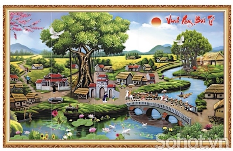 Gạch tranh 3d phong cảnh làng quê