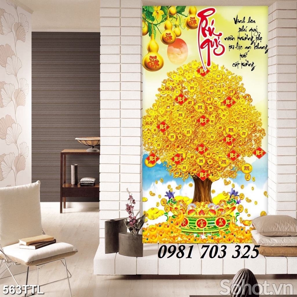 Tranh kim tiền 3D, gạch tranh ốp tường