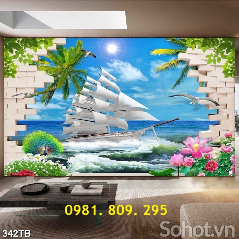 Tranh 3d thuyền buồm , gạch 3d