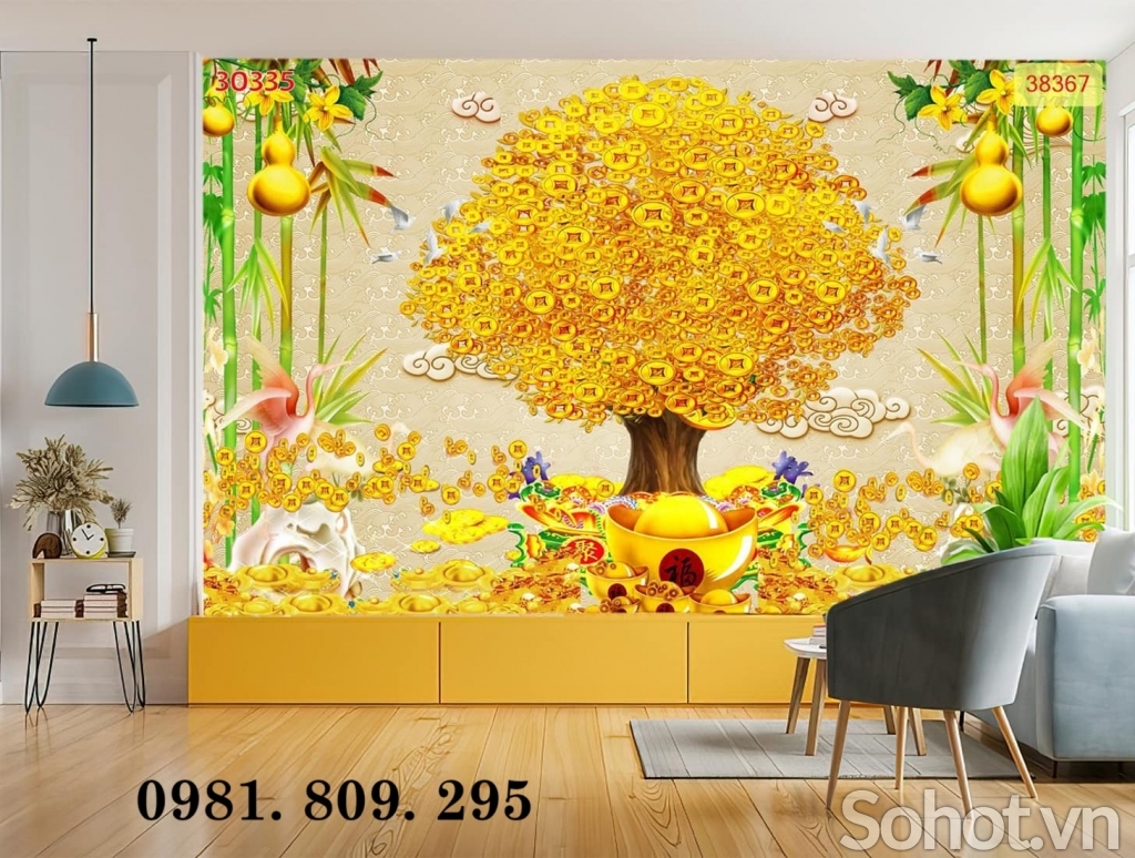 Tranh gạch 3d kim tiền mới HQ8338