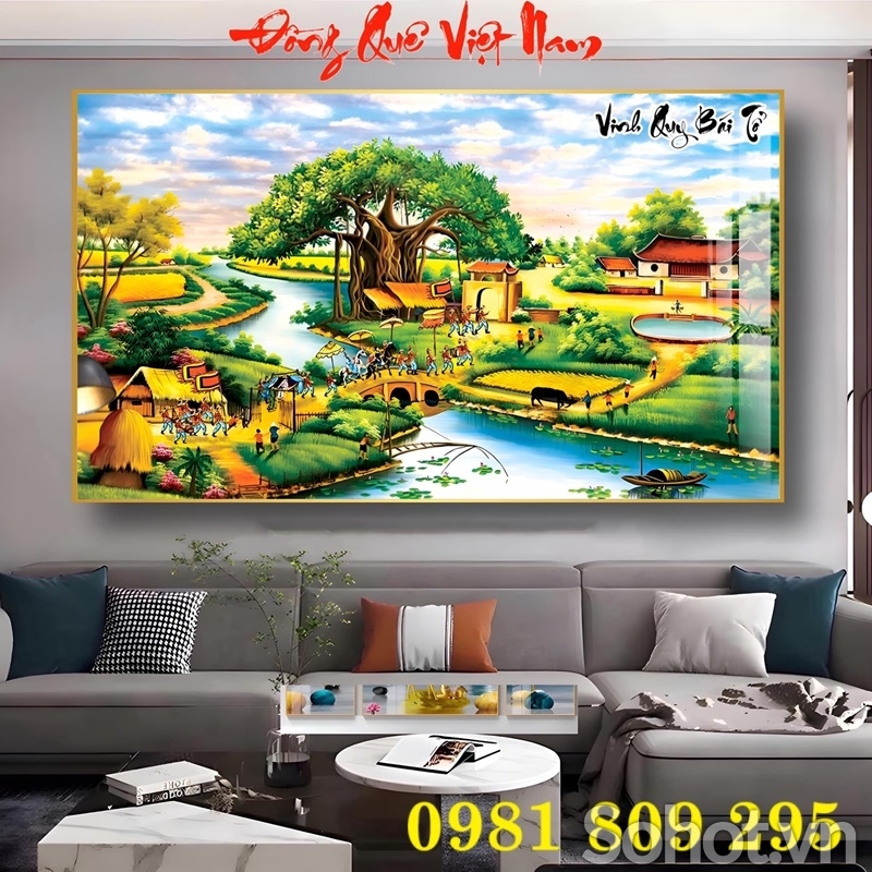 Tranh gạch ốp tường làng quê đẹp