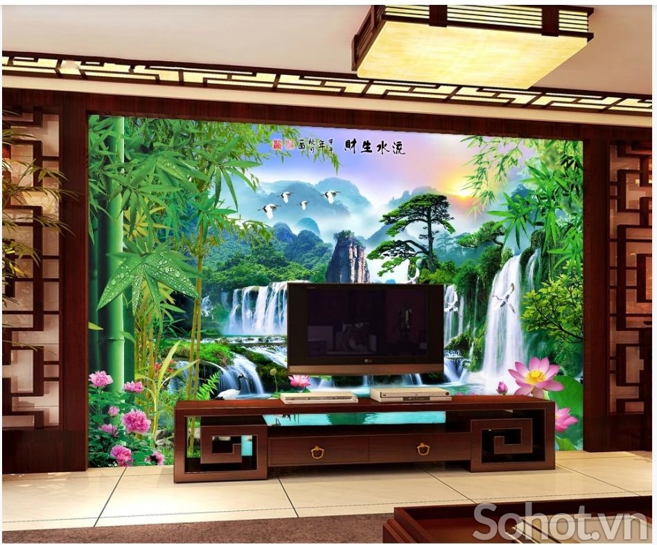 Gạch tranh phong cảnh phòng khách