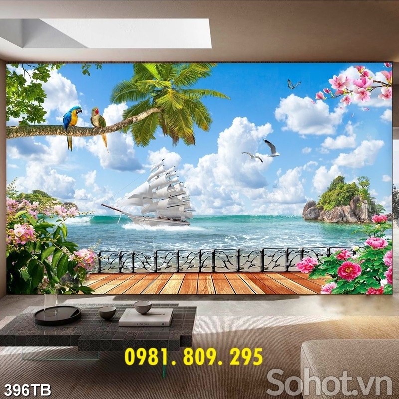 Tranh 3d thuyền buồm , gạch tranh 3d