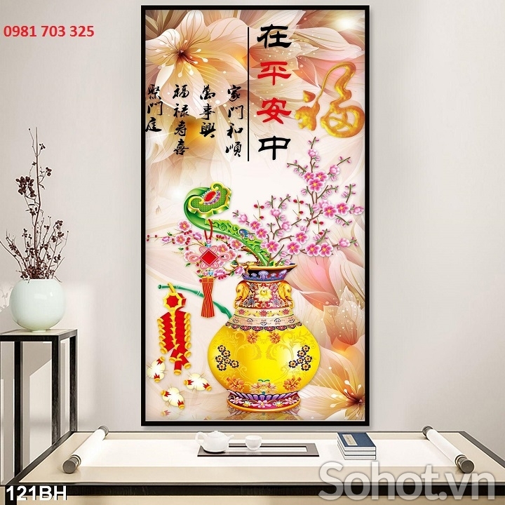 Tranh 3D bình hoa- gạch tranh 3D