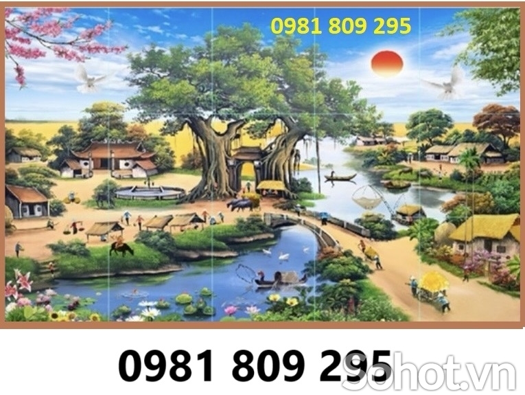 Tranh gạch men, tranh 3d ốp tường làng quê