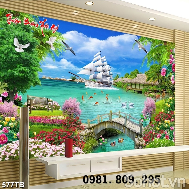 Tranh gạch , gạch ốp thuyền buồm xuôi gió HN999