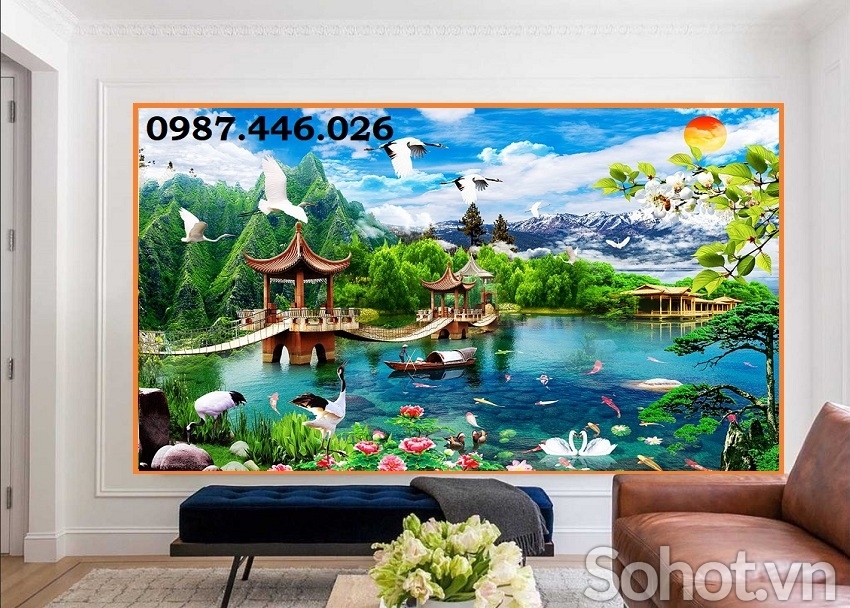 Gạch ốp tường tranh gạch men phong cảnh thác nước HP87272
