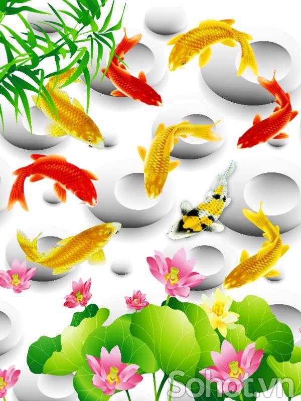 mẫu tranh gạch 3d cá chép phong thủy - 76SXM