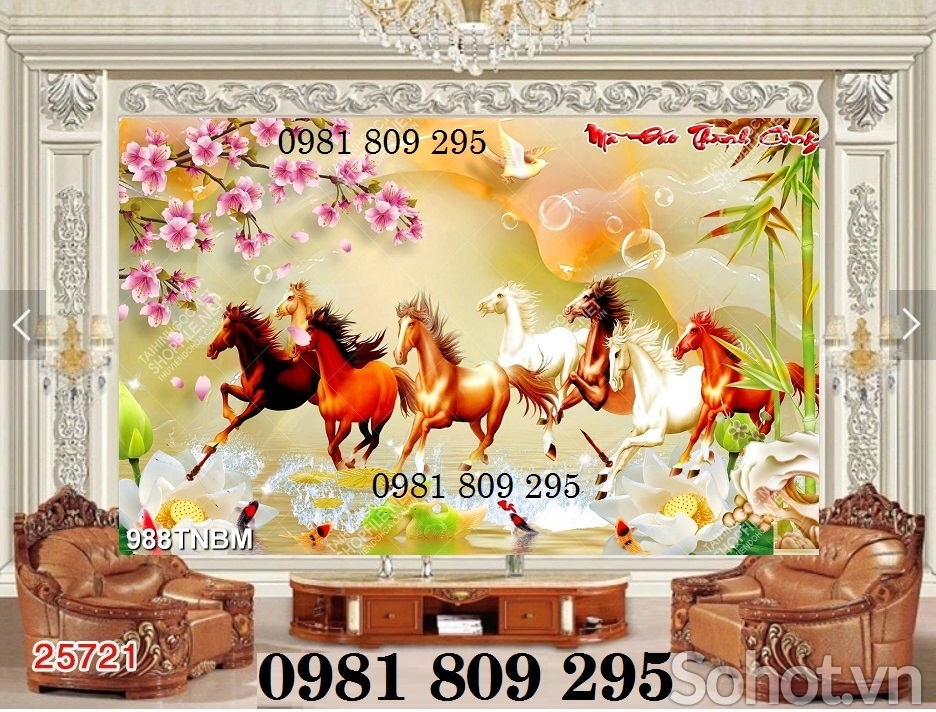 Gạch 3d bát mã - tranh gạch 3d ngựa phong thủy