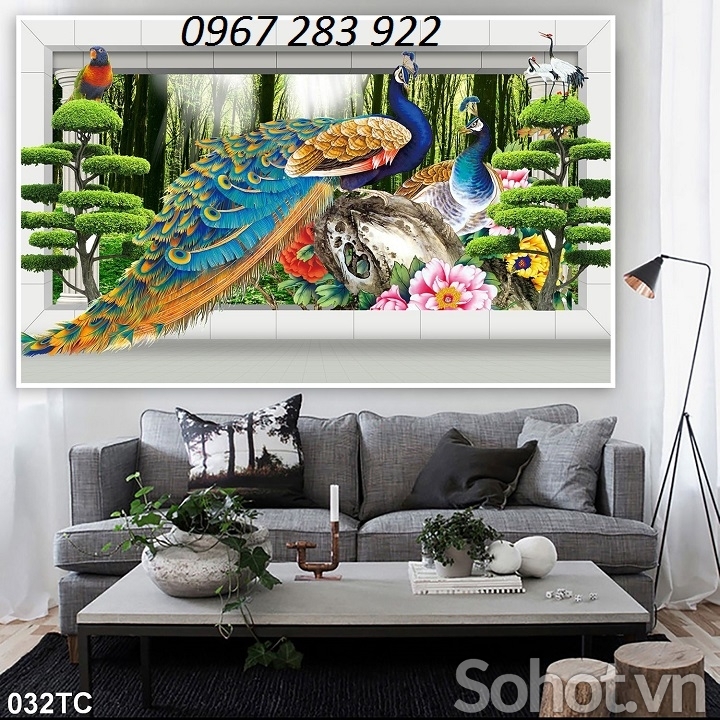 Tranh chim công gạch men ốp tường trang trí