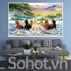 Tranh 3d họa tiết 8 chú ngựa