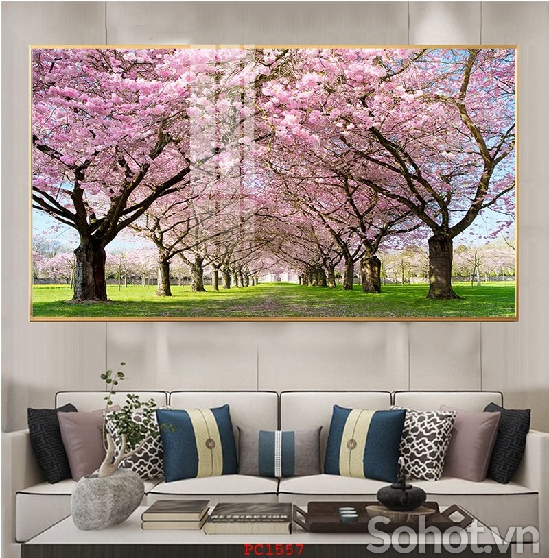 Tranh gạch hoa đào 3D trang trí