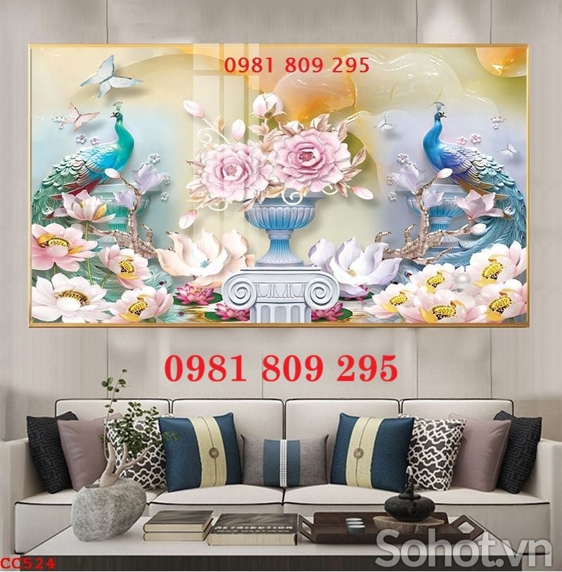 Gạch ốp tường tranh gạch chim công 3d trang trí đẹp