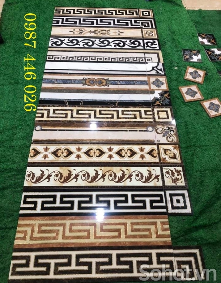 Gạch viền khắc vàng 15x80cm cao cấp