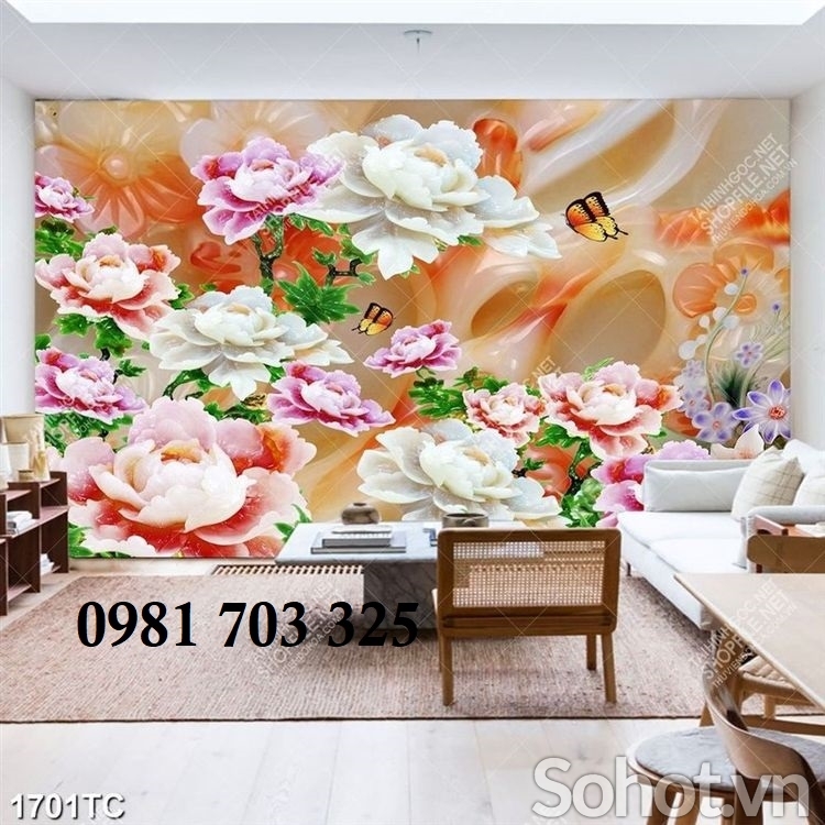 Tranh hoa mẫu đơn, tranh gạch