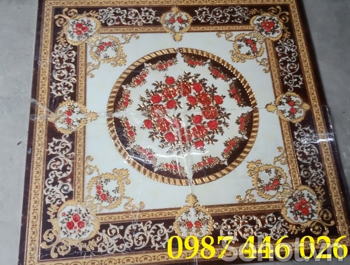 Gạch nền thảm gạch vuông khắc vàng hoa văn HP2833