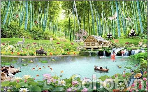 Gạch tranh 3d phong cảnh tre trúc - 7666Xl