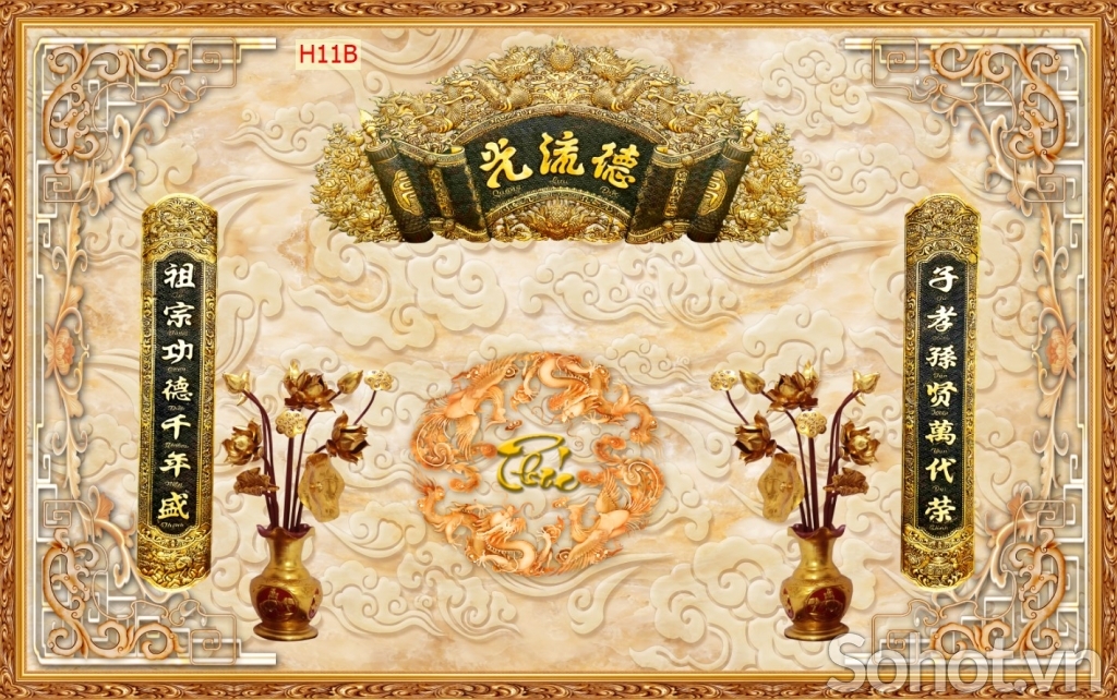 Tranh phòng thờ gia tiên - gạch tranh 3D
