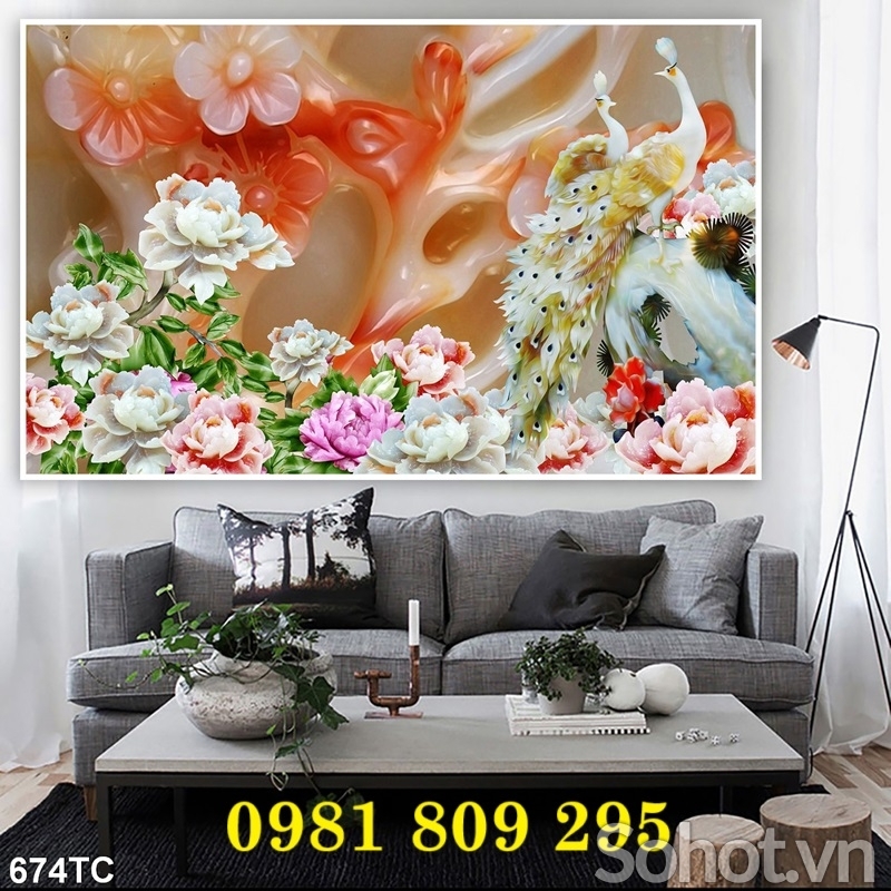 mẫu gạch tranh chim công 3d vợ chồng