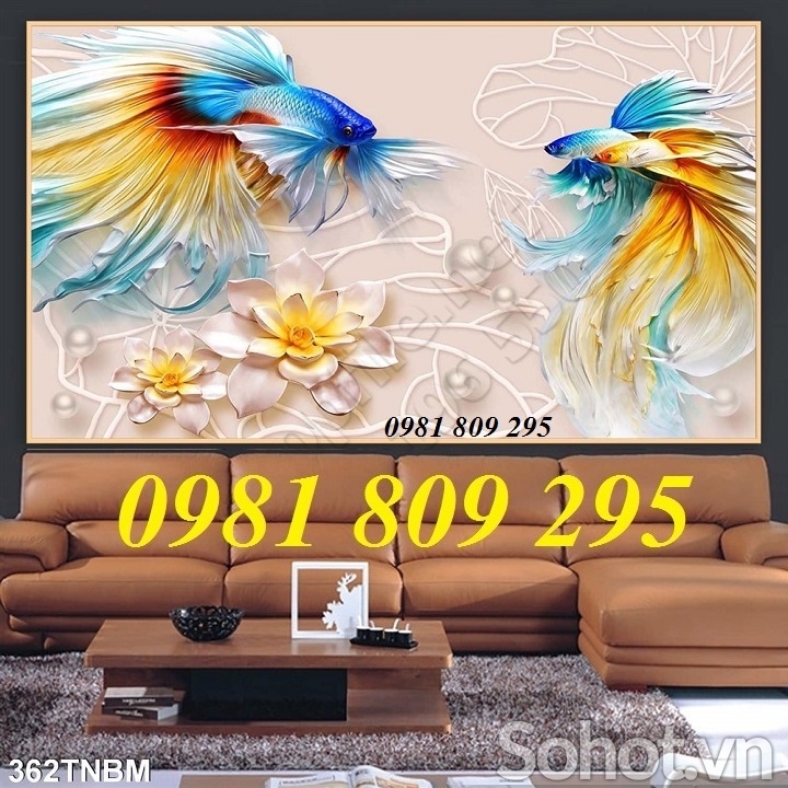 tranh gạch cá bảy màu 3d