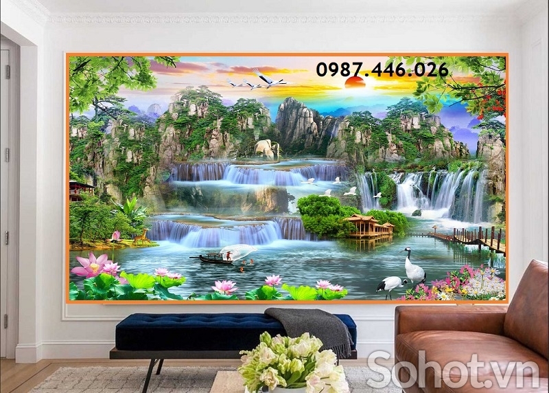 Tranh gạch men thác nước, gạch 3d HP62833