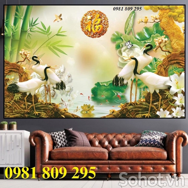 tranh gạch 3d chim hạc - gạch tranh ốp tường