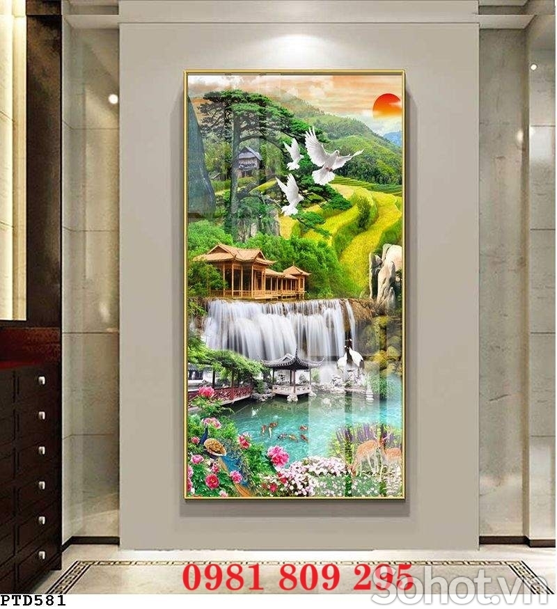 Tranh gạch ruộng bậc thang 3d khổ dọc mới hN9292