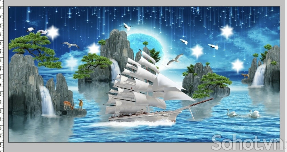 Tranh gạch thuyền buồm xuôi gió