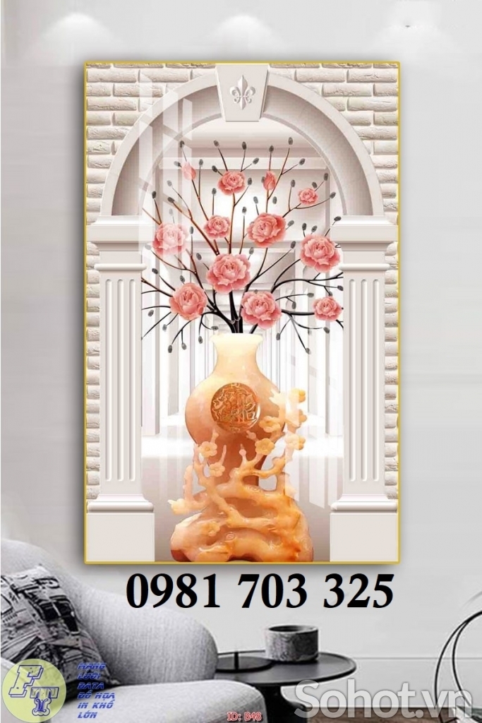 Tranh gạch 3D bình hoa khổ đứng